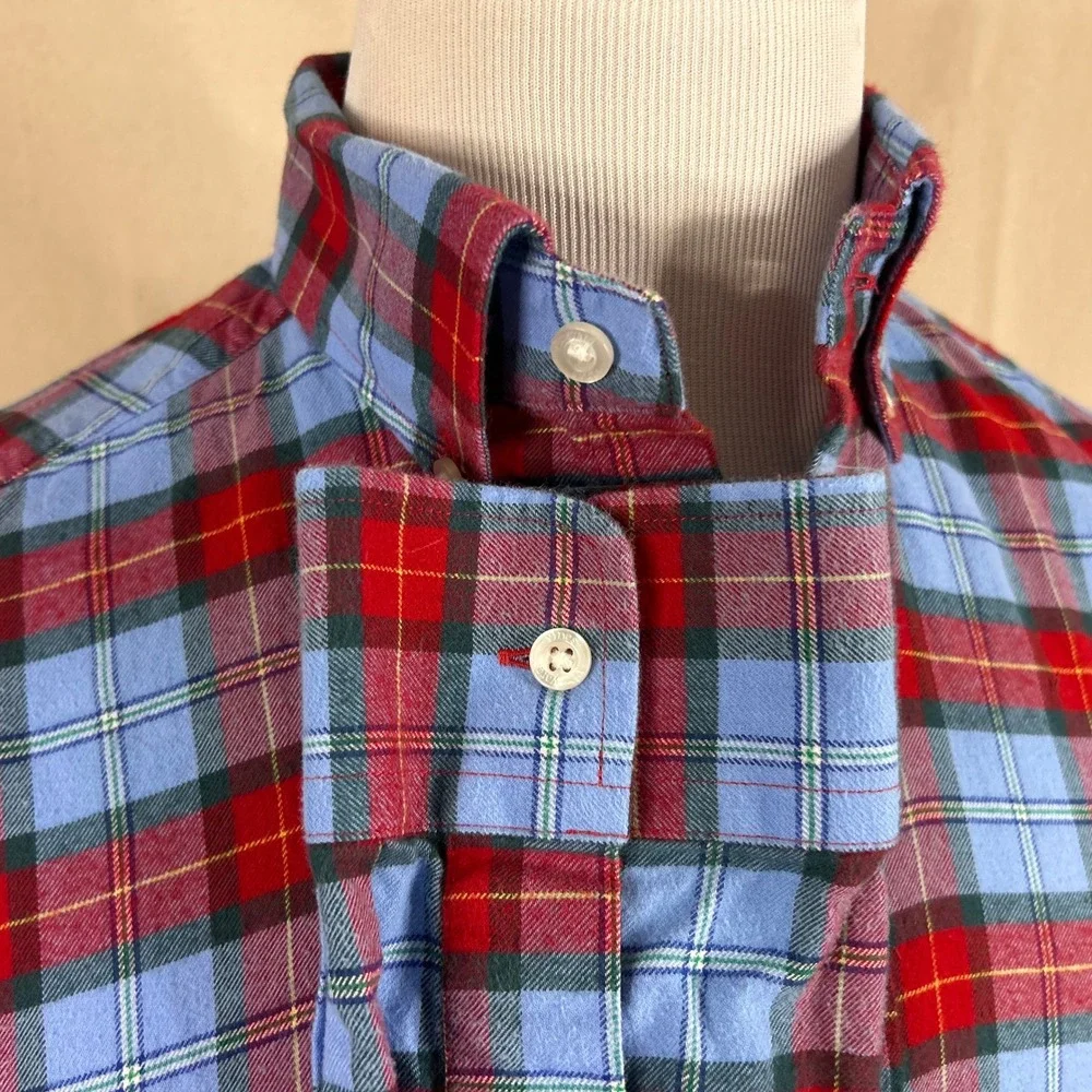 Vineyard Vines Medium Classic Fit Whale Shirt Blue Red Plaid Flannel Cotton Mens